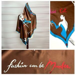 Lulu Guinness Silk Scarf “We Suffer To Be Beautiful” Brown with Red Rhinestones